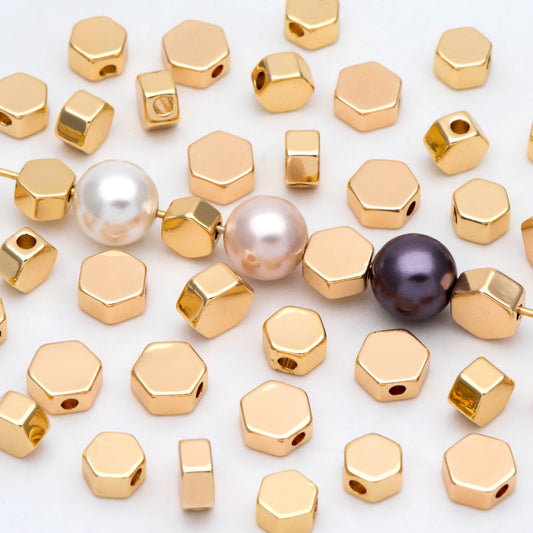 20pcs Gold/ Silver tone Hexagon Flat Spacer Beads 5/ 6mm, Gold/ Rhodium plated Brass Flat Spacer Beads (GB-118)