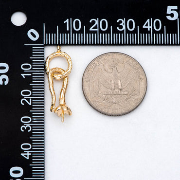 4pcs Gold plated Brass Charm Connector, DIY Pearl Peg Mounts, Half Drilled Pearl Settings (GB-2935)