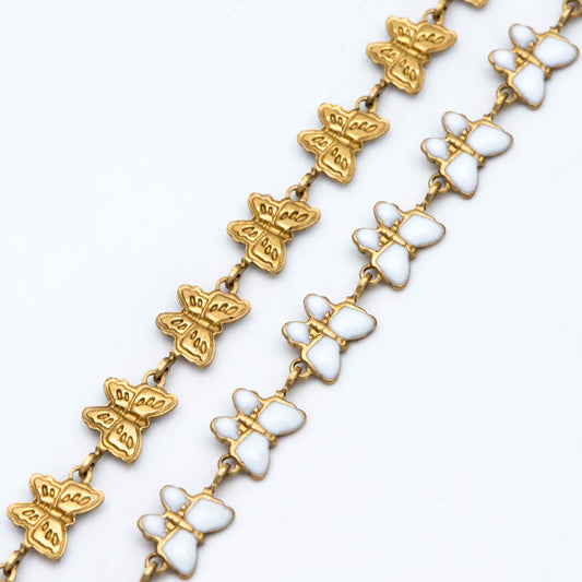 Raw Brass Chain, Multicolor butterfly Chain, Brass in Enamel, Unplated Raw Brass Designer Chain (#LK-515)/ 1 Meter=3.3ft