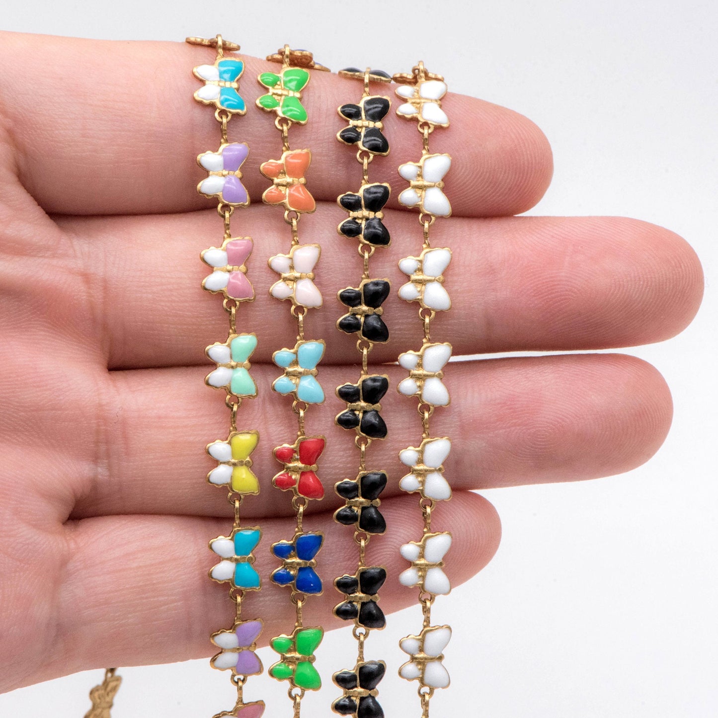 Raw Brass Chain, Multicolor butterfly Chain, Brass in Enamel, Unplated Raw Brass Designer Chain (#LK-515)/ 1 Meter=3.3ft