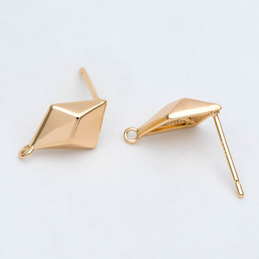 10pcs Gold Plated Geometric Earring Studs, Rhombus Ear Posts (GB-2925)