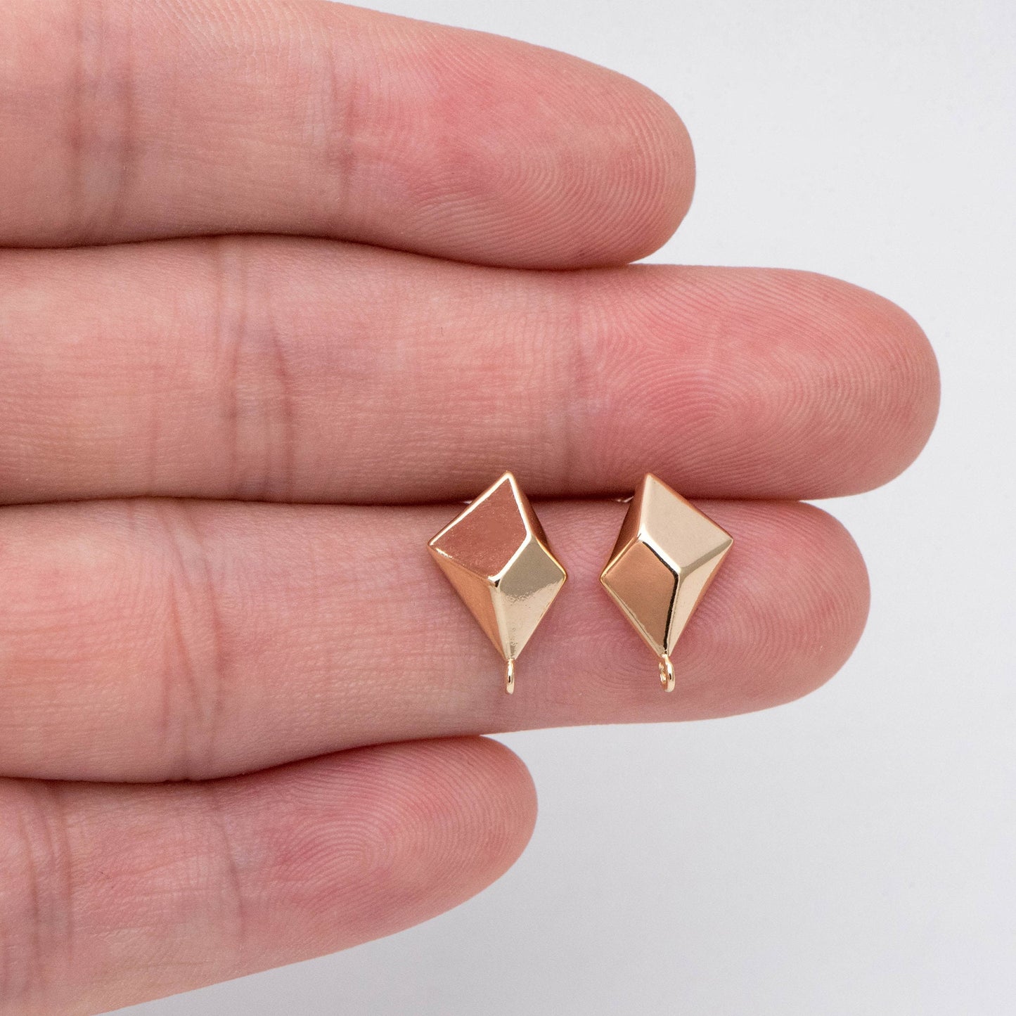 10pcs Gold Plated Geometric Earring Studs, Rhombus Ear Posts (GB-2925)