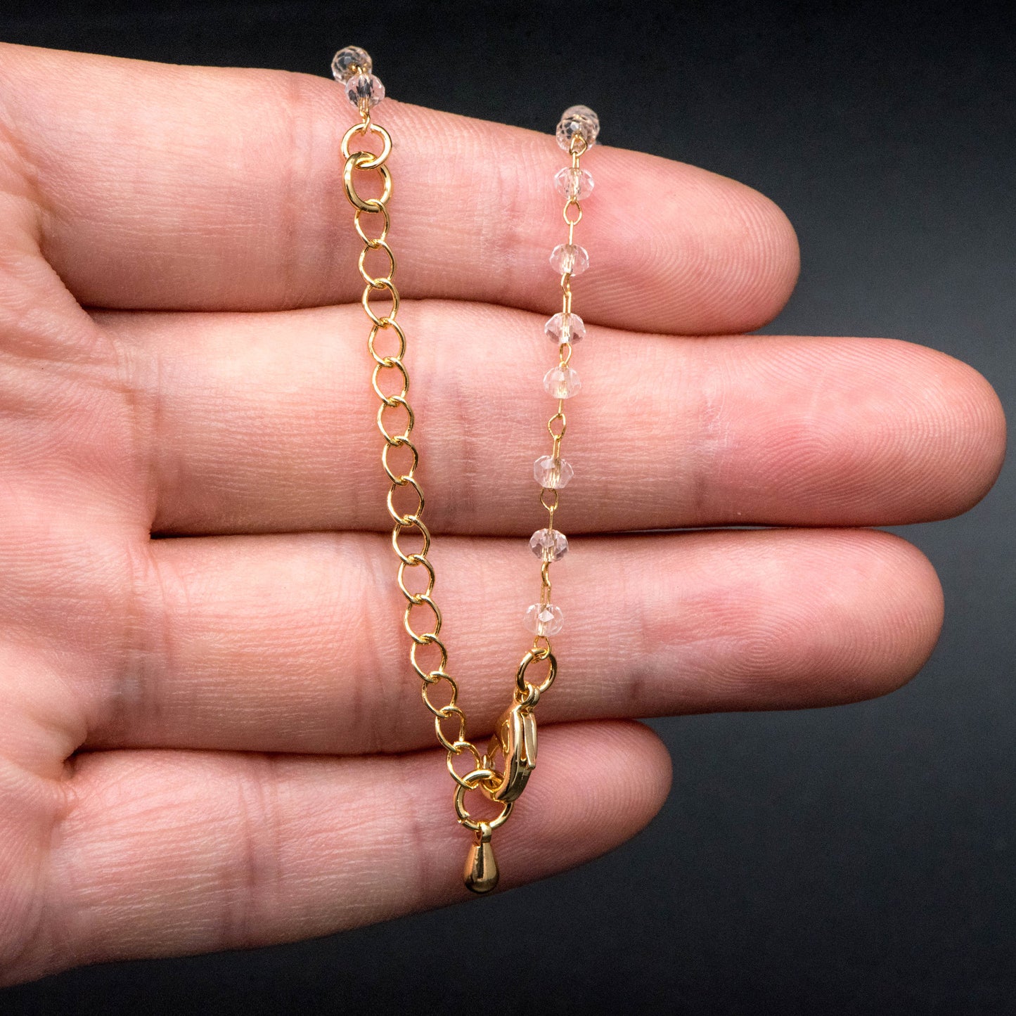 Crystal Bead Chains, Finished Bracelet/ Anklet/ Necklace with Extender Chain, Glass Beaded Chain, Ready to Wear (#LK-180)