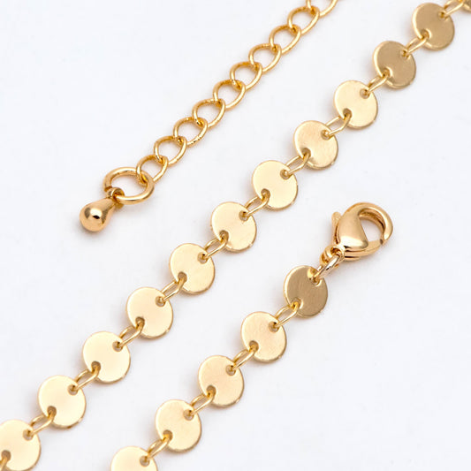 Gold/ Silver Disc Chains 4mm/ 5mm, Finished Bracelet/ Anklet/ Necklace with Extender, Ready to Wear (#LK-154)