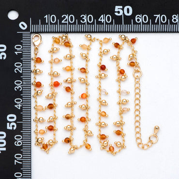 Gemstone Bead Chains, Finished Bracelet/ Anklet/ Necklace with Extender Chain, 18K Gold plated Brass, Ready to Wear (#LK-457)