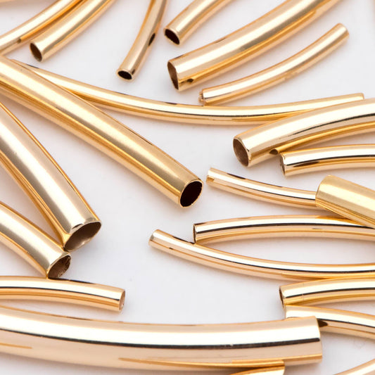 20pcs Gold Smooth Curved Tube Beads, 18K Real Gold plated Brass Tube Spacers (GB-2908)