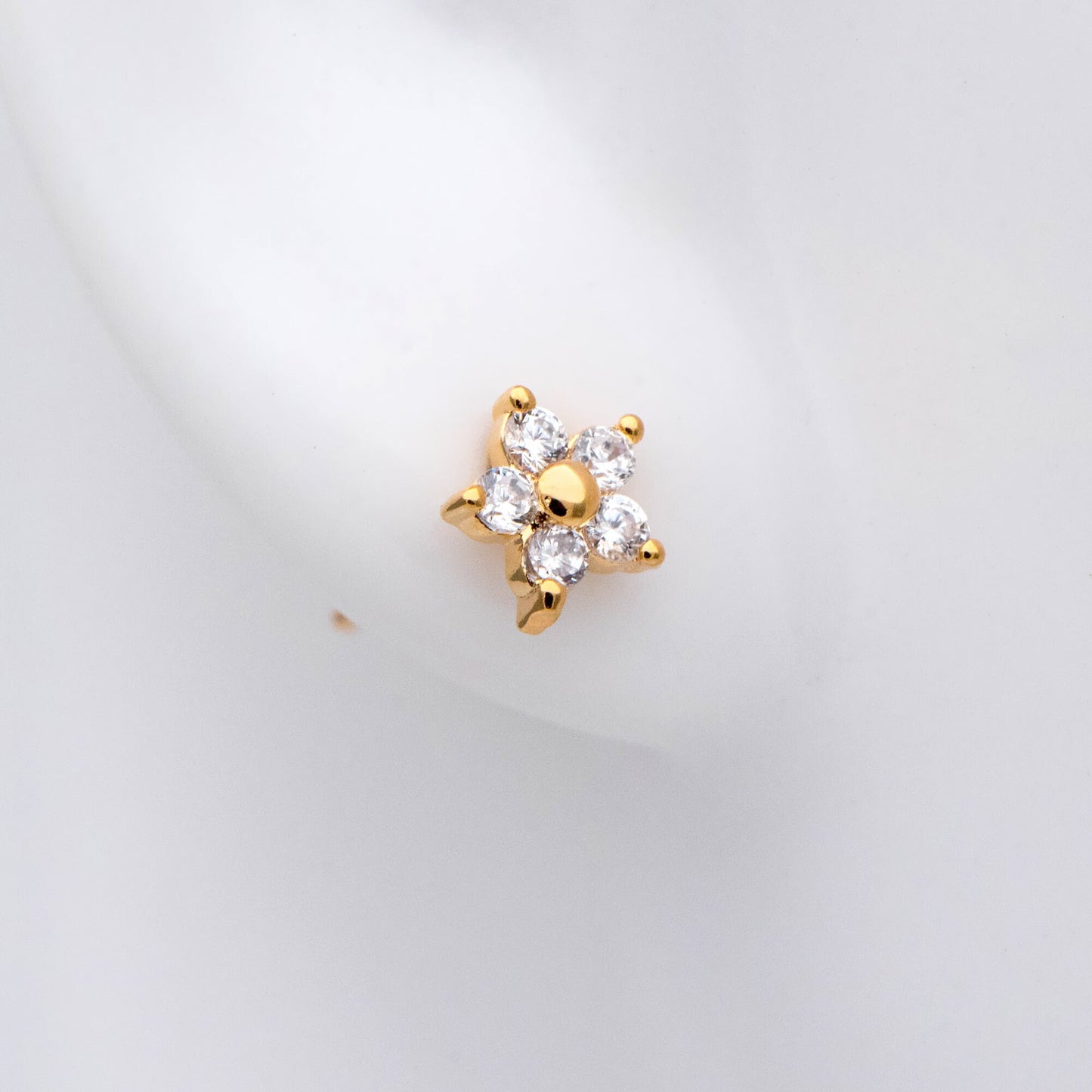 10pcs Gold Flower Stud Earring, Dainty Floral Ear Posts 5mm, CZ pave Tiny Earring Studs (GB-2929)