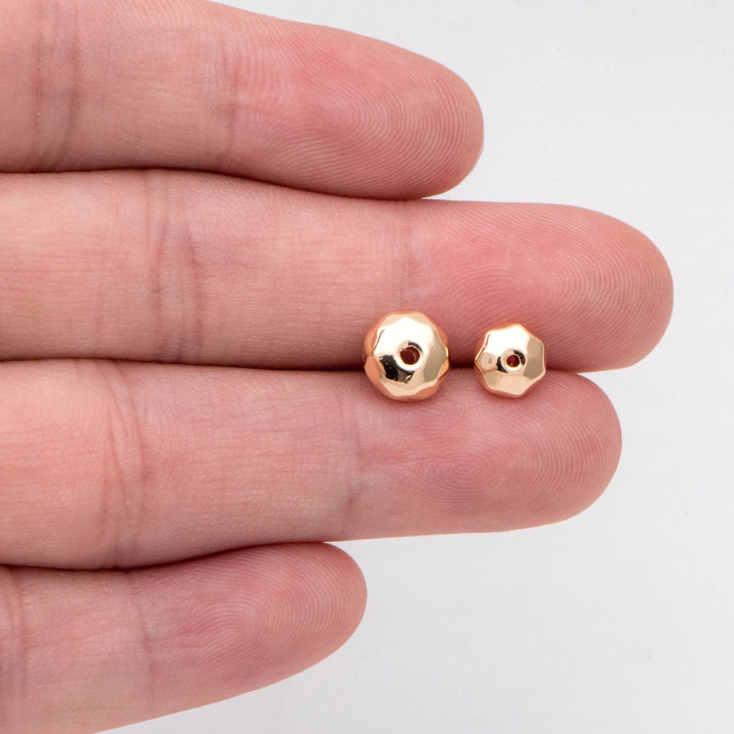 10pcs Gold Faceted Round Coin Spacer Beads 6/ 8mm, Real Gold plated Brass Spacer Beads (GB-2954)