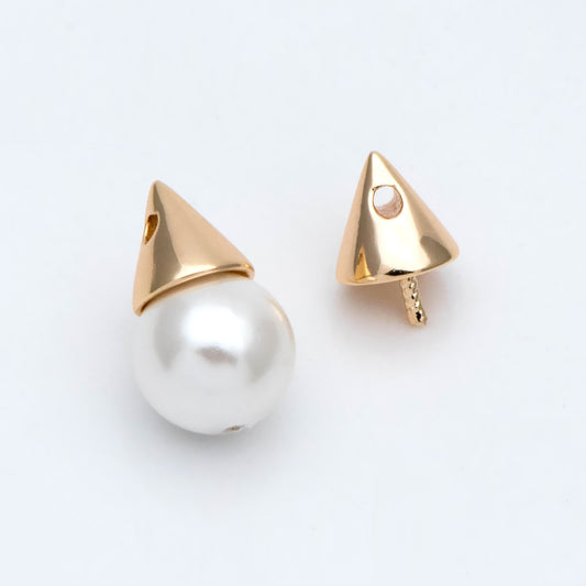 10pcs Gold Cone Bead Caps, Real Gold plated Brass, Peg For Half Drilled Pearl Mounts, Peg Pearl Findings (GB-4773-B)