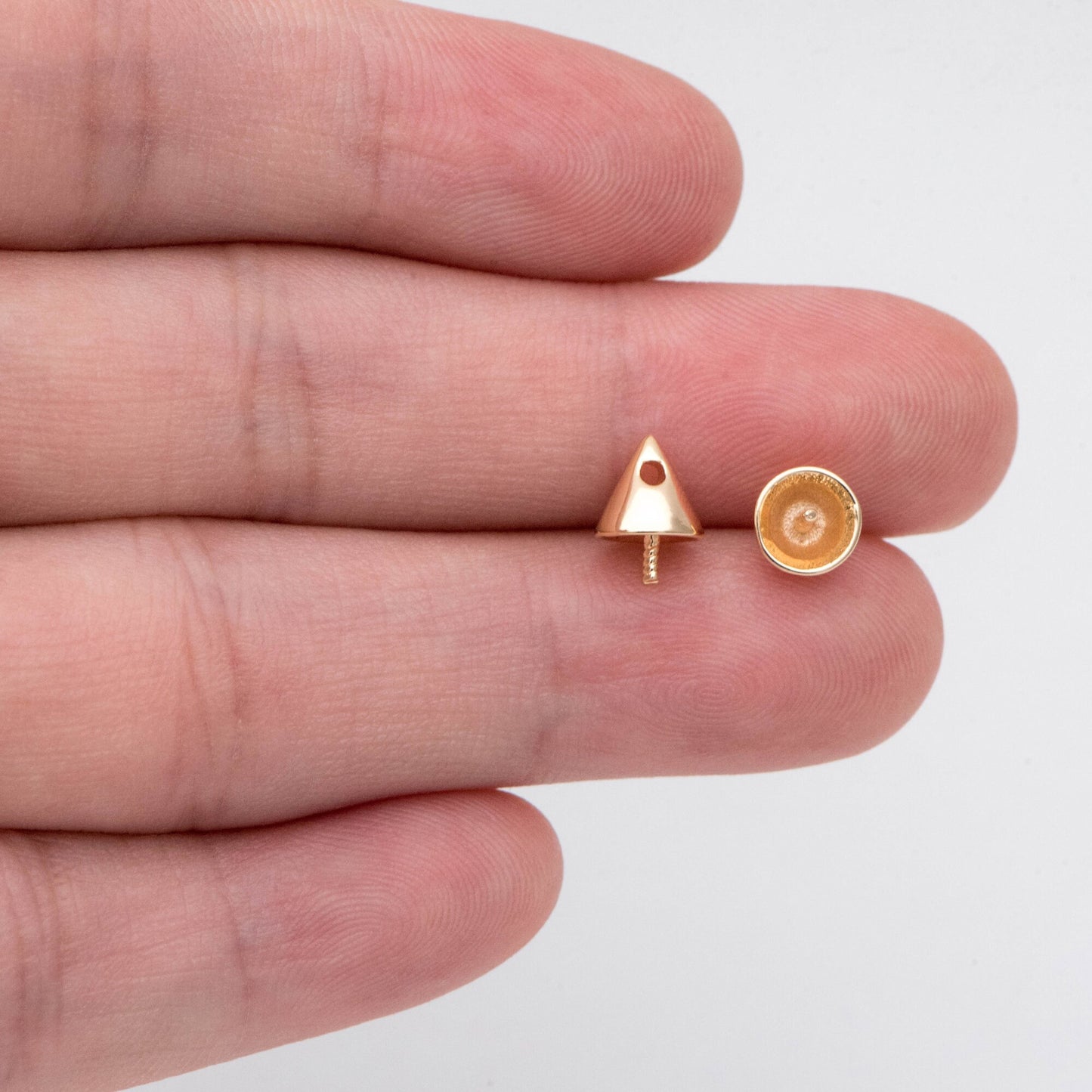 10pcs Gold Cone Bead Caps, Real Gold plated Brass, Peg For Half Drilled Pearl Mounts, Peg Pearl Findings (GB-4773-B)