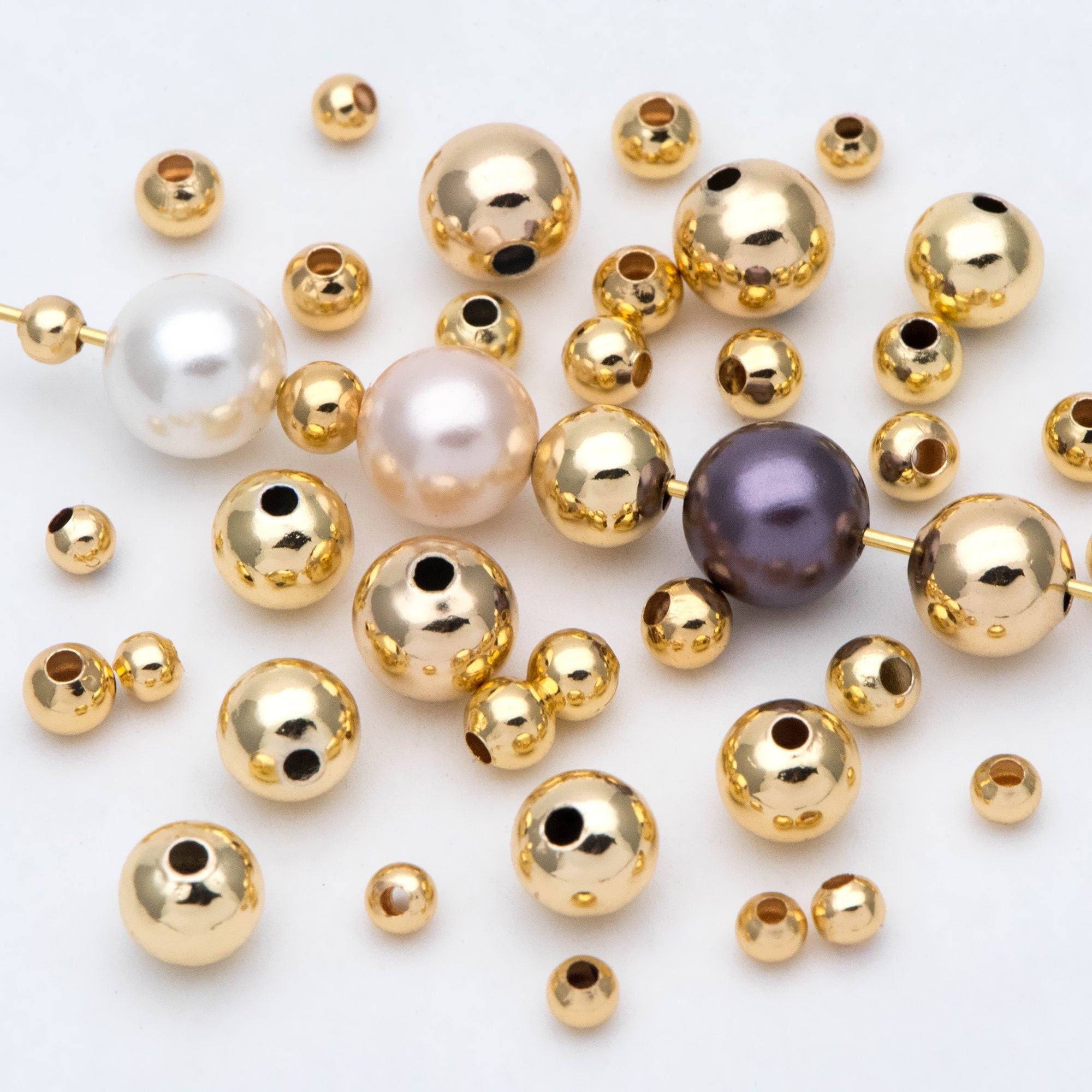 Gold/ Silver tone Smooth Round Spacer Beads, 2/ 3/ 4/ 6/ 7/ 8mm, Gold/ Rhodium plated Brass Spacers Wholesale, Lead Nickel Free (GB-019)