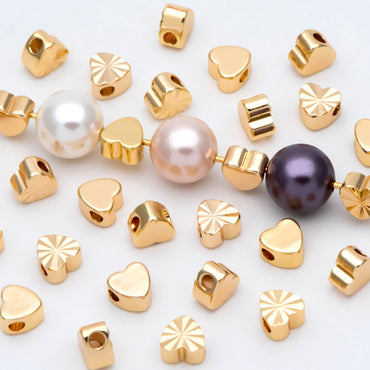 20pcs Gold Heart Spacer Beads: 18K Plated Brass, Small Love Beads (GB-1785-B)