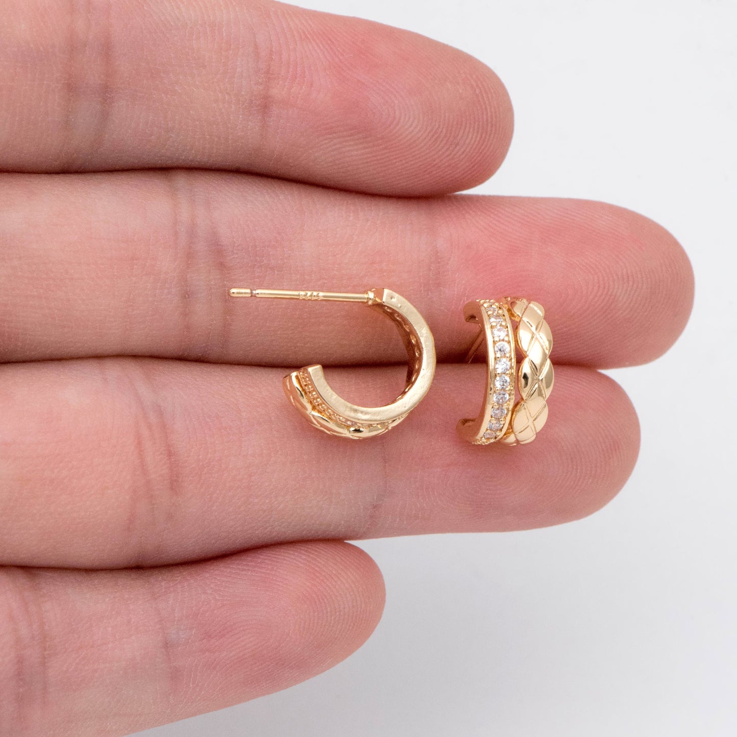 4pcs CZ Pave Gold Circle Earring Posts, Gold plated Brass, Geometric Stud Earrings (GB-2934)