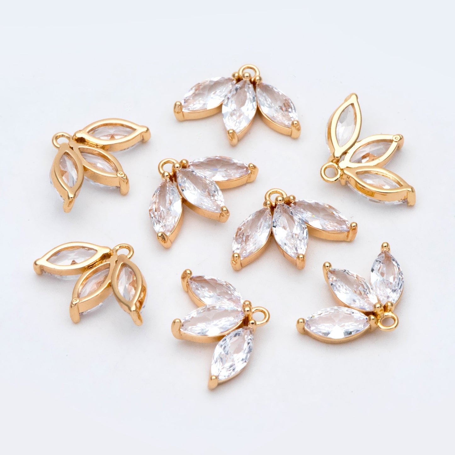 4pcs Gold CZ Paved Flower Charm 16x12mm, Real Gold plated Brass Leaf Pendants (GB-584-D)
