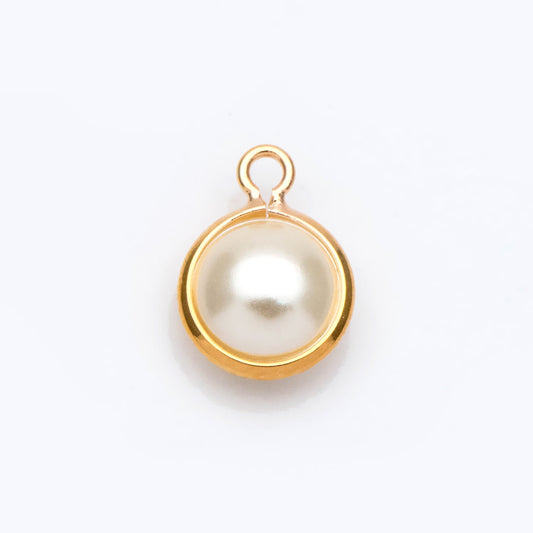 10pcs Gold Framed Faux Pearl Charms, 18K Gold plated Brass, Faux Pearl Connectors (GB-133)