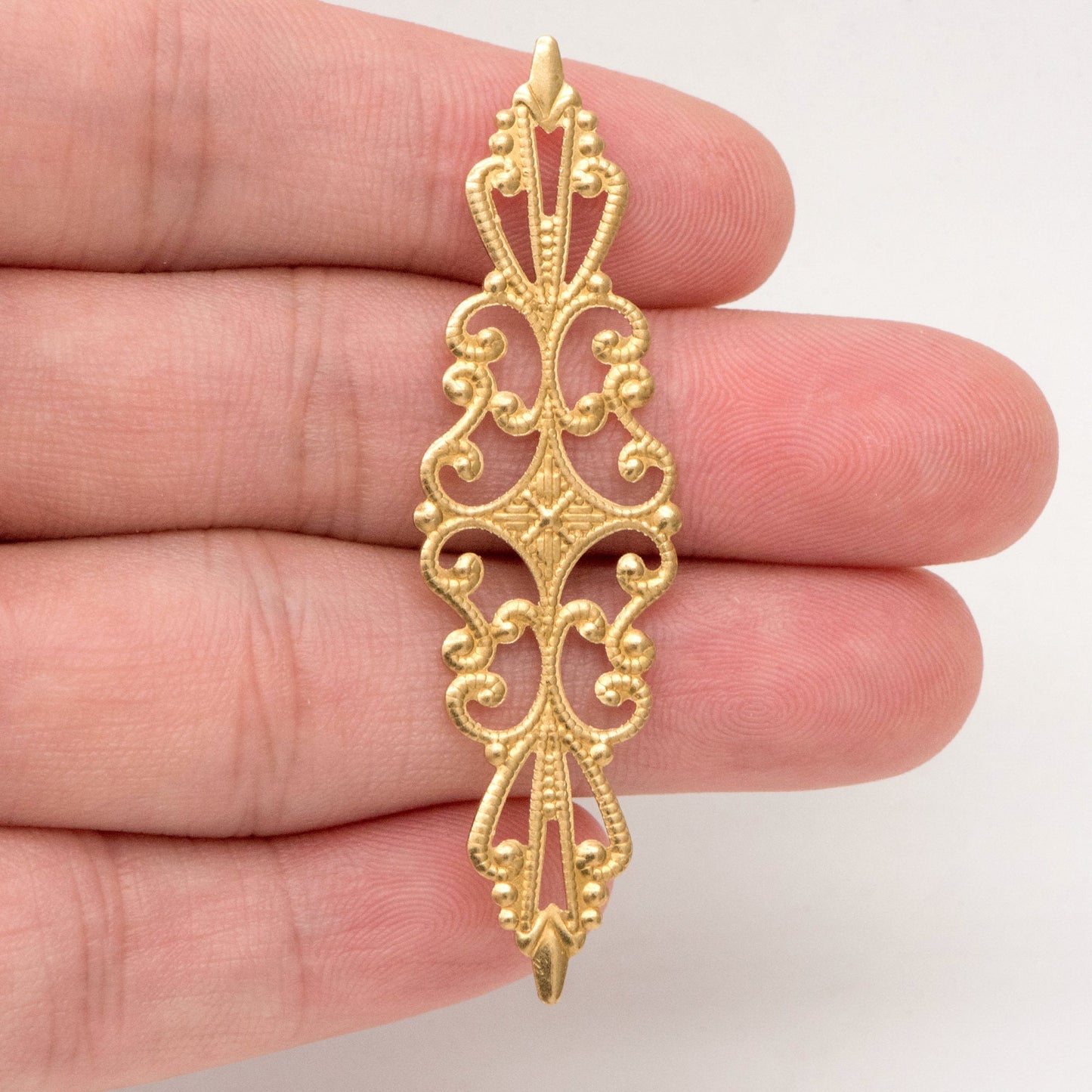 10pcs Raw Brass Stamping Filigree Flower Findings, Raw Brass Crafts, 57x16mm, Brass Findings Wholesale (RB-206)