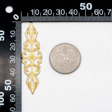 10pcs Raw Brass Stamping Filigree Flower Findings, Raw Brass Crafts, 57x16mm, Brass Findings Wholesale (RB-206)