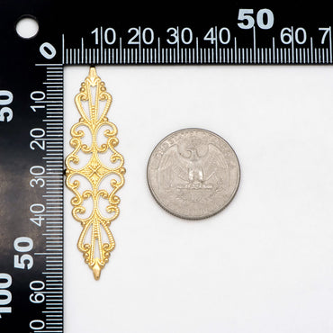 10pcs Raw Brass Stamping Filigree Flower Findings, Raw Brass Crafts, 57x16mm, Brass Findings Wholesale (RB-206)