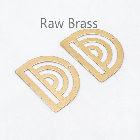 10pcs Raw Brass Fan Charms 26x35mm, Rainbow Shaped Brass Pendants Wholesale (RB-248)