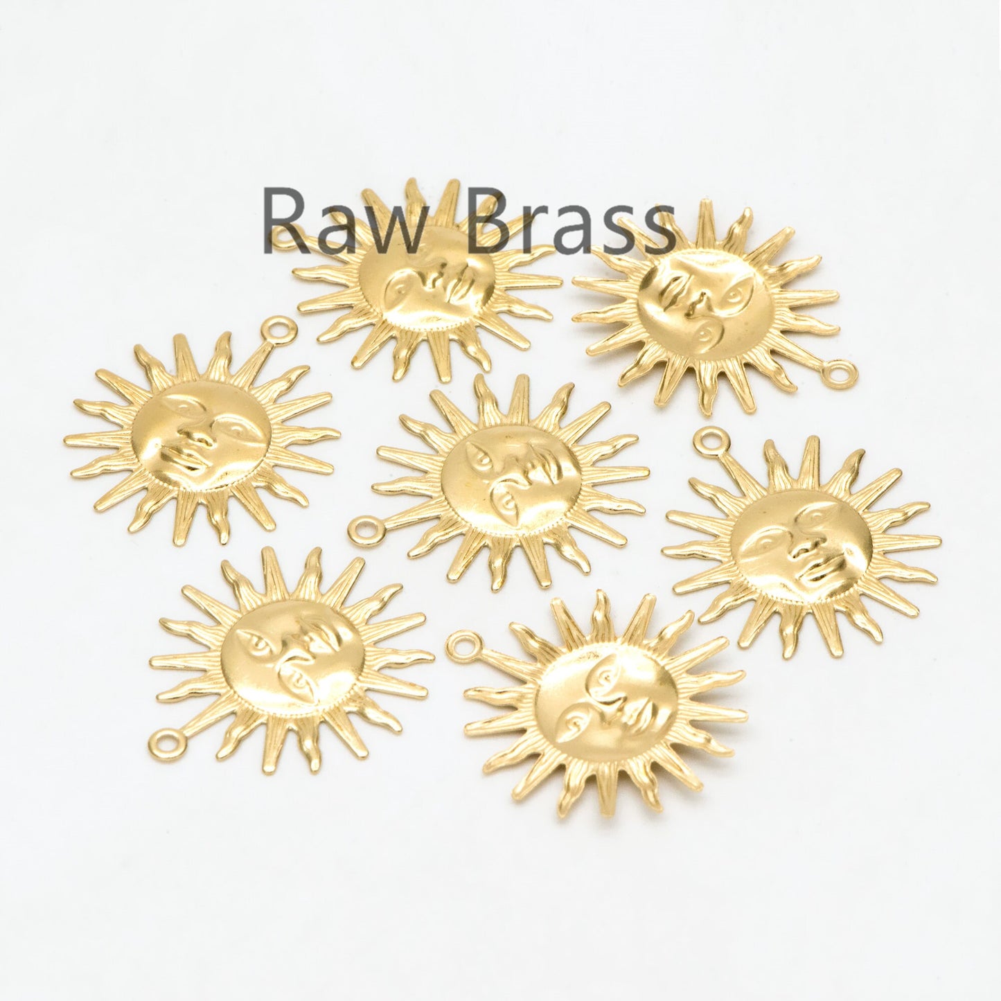 10pcs Raw Brass Sun Face Charm Pendants 25x22mm, Brass Findings Wholesale (RB-202)