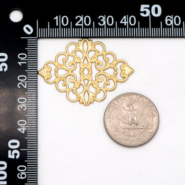 10pcs Raw Brass Stamping Filigree Flower Findings, Raw Brass Crafts, 42x31mm, Brass Findings Wholesale (RB-199)