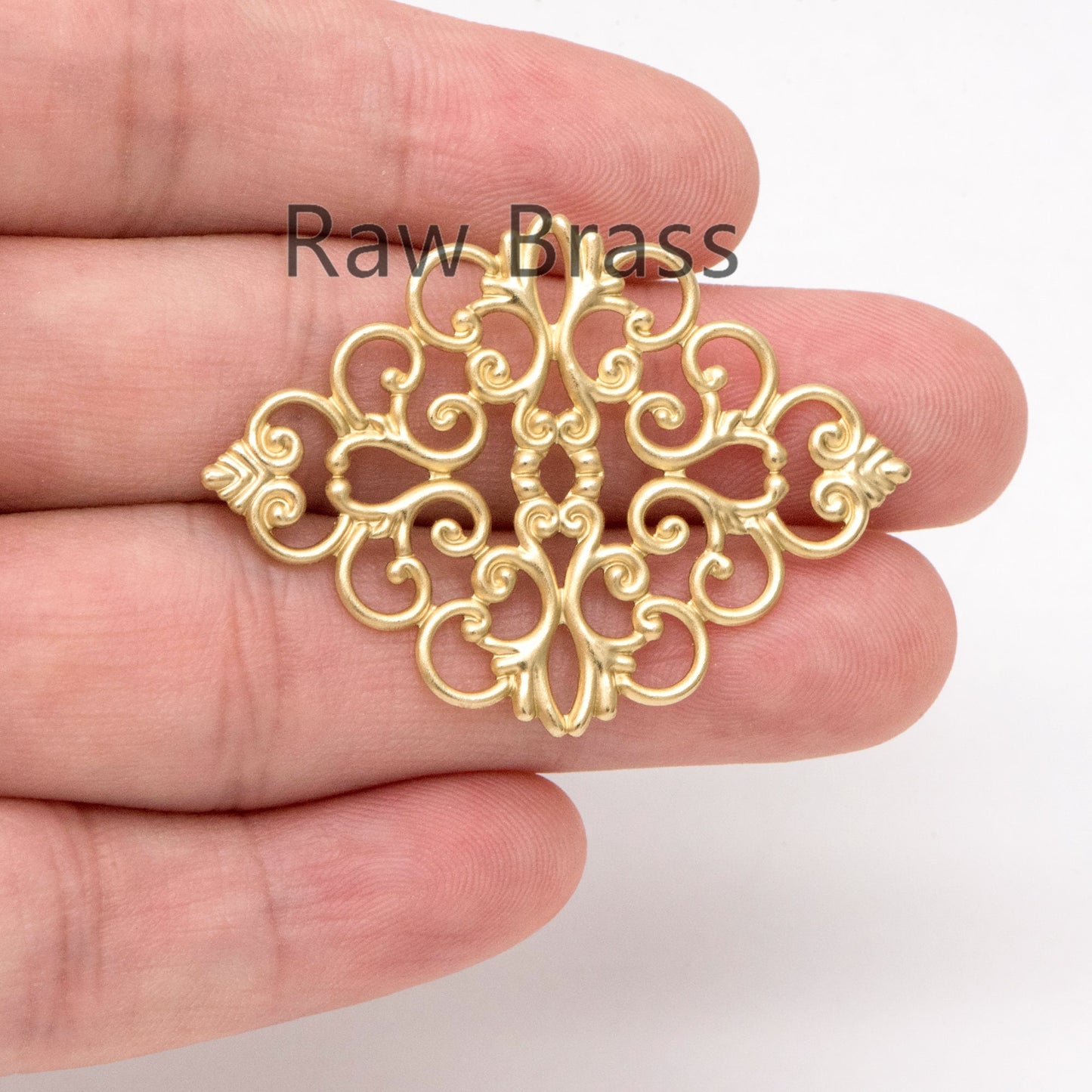 10pcs Raw Brass Stamping Filigree Flower Findings, Raw Brass Crafts, 42x31mm, Brass Findings Wholesale (RB-199)