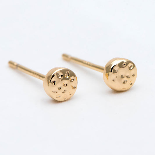 10pcs Gold/ Silver Hammered Round Coin Stud Earring, 18K Gold/ Rhodium plated Brass, Geometric Ear Posts (GB-2950)
