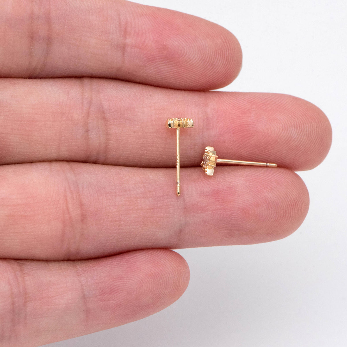 10pcs CZ Paved North Star Ear Posts, 5.5mm, Real Gold Plated Brass Star Stud Earrings (#GB-3041-E)