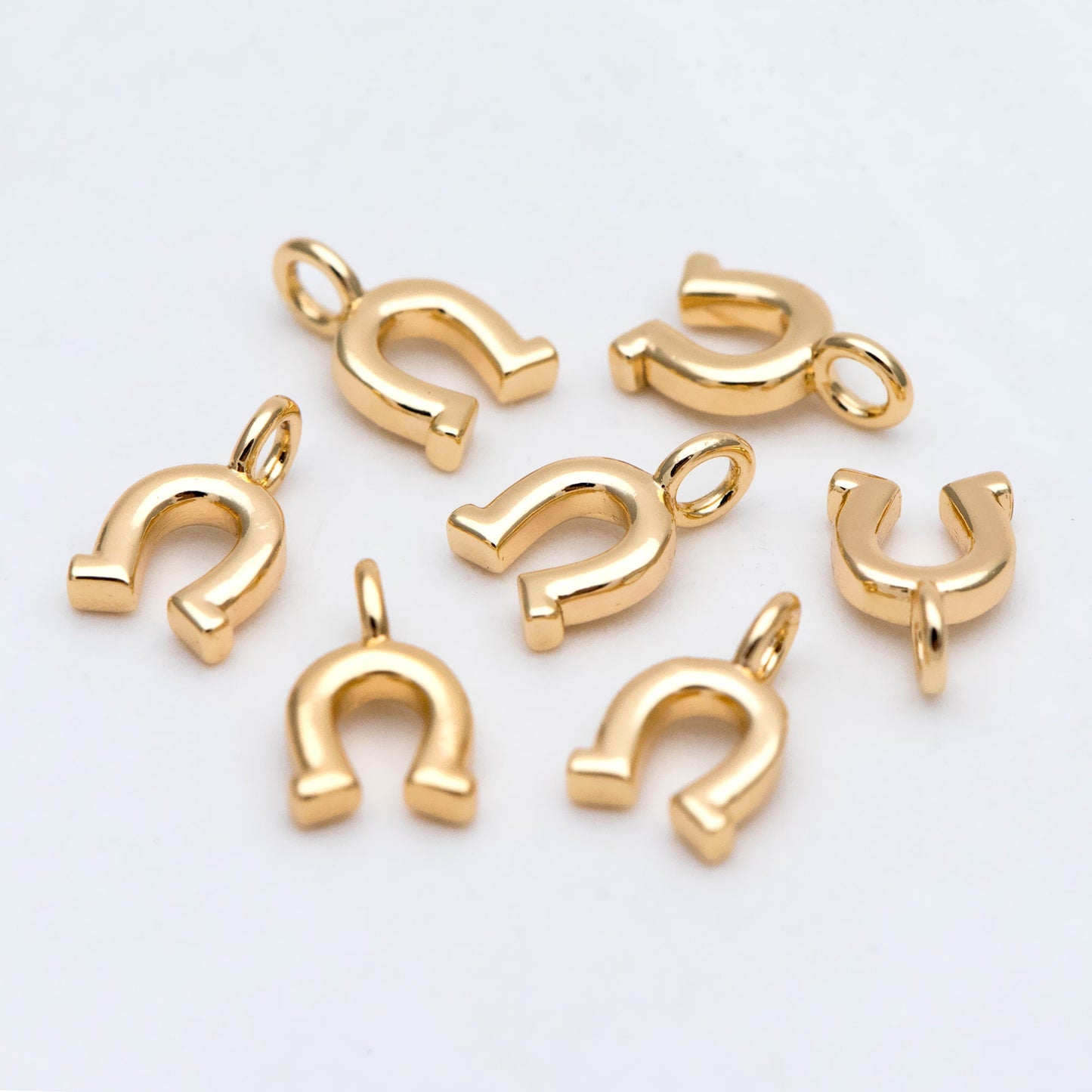 10pcs Gold Horseshoe Charm 9x5.5mm, 18K Gold plated Brass, U-shaped Pendant (GB-2963)