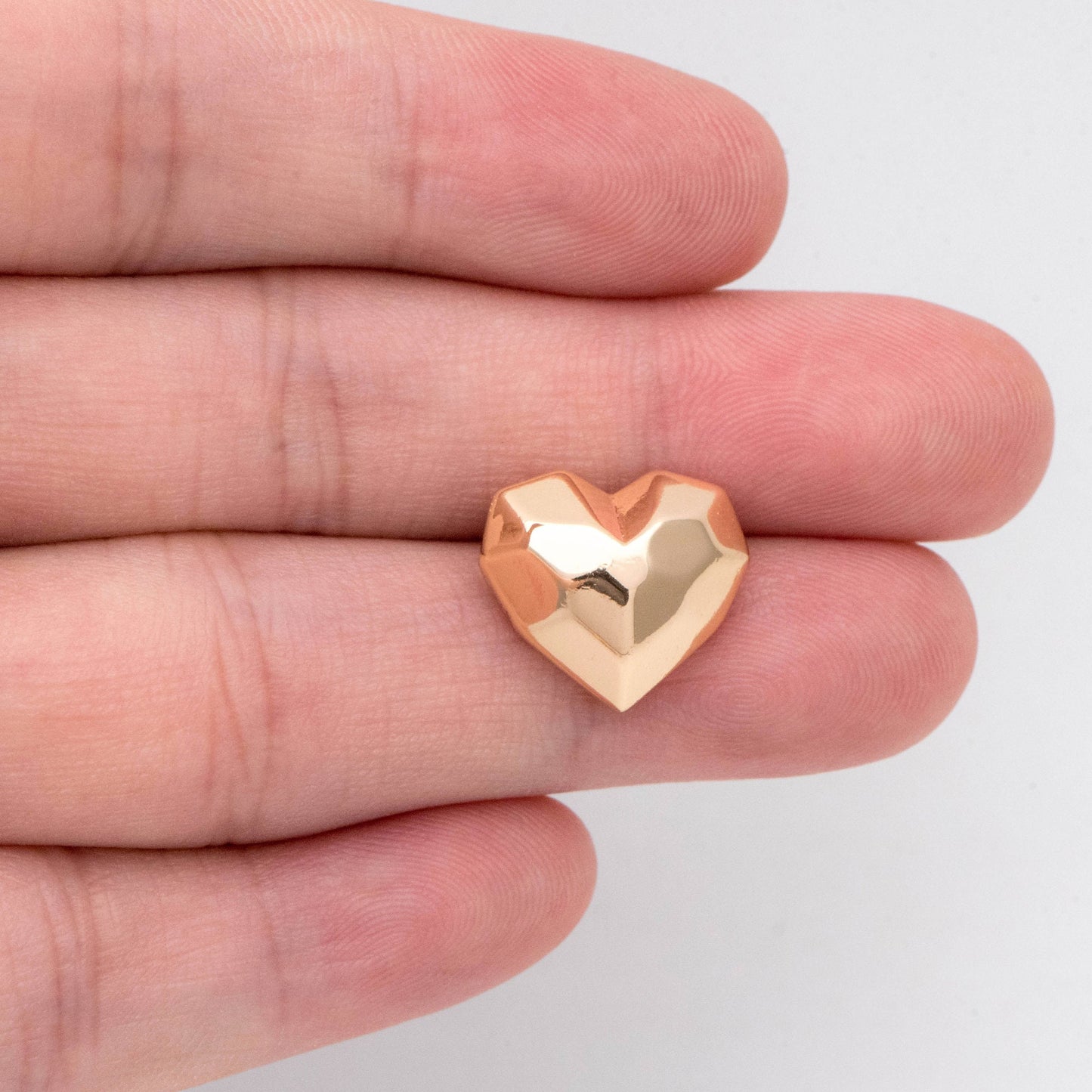 10pcs Gold Faceted Heart Earring With Loop, Gold plated Brass, Geometric Stud Earrings (GB-2966)