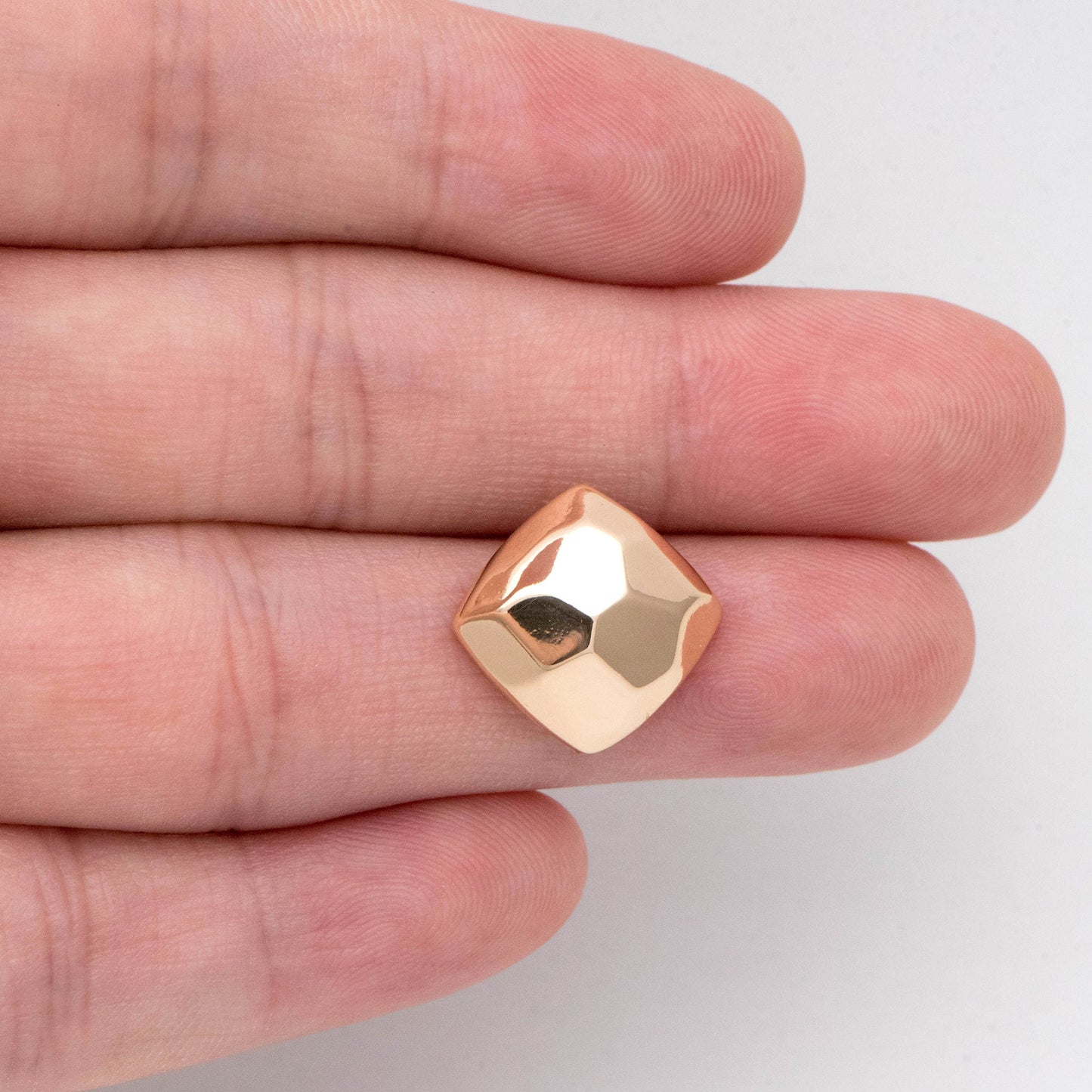 10pcs Gold Faceted Square Earring With Loop, Real Gold Plated Brass Geometric Earring Studs (GB-2967)