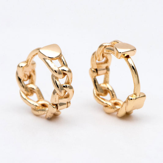 4pcs Gold Plated Chain Hoop Earrings: Tiny Huggie Style (GB-3020-A)