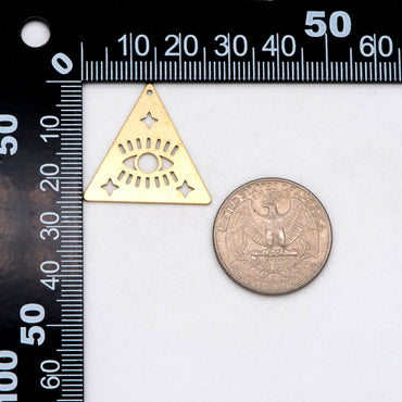 10pcs Raw Brass Evil Eye Charms, Brass Triangle Pendant Wholesale (RB-264)