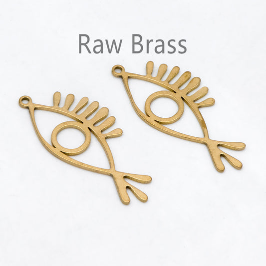 10pcs Raw Brass Evil Eye Charm Pendants, Brass Findings Wholesale (RB-266)