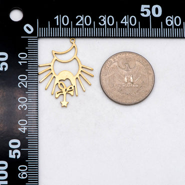 10pcs Raw Brass Sun Moon and Star Charm Pendants, Brass Findings Wholesale (RB-272)