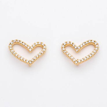 4pcs CZ Pave Heart Earring with Loop, Gold Plated Brass Stud Earrings, Jewelry Findings, Wholesale Supplies (GB-2986)