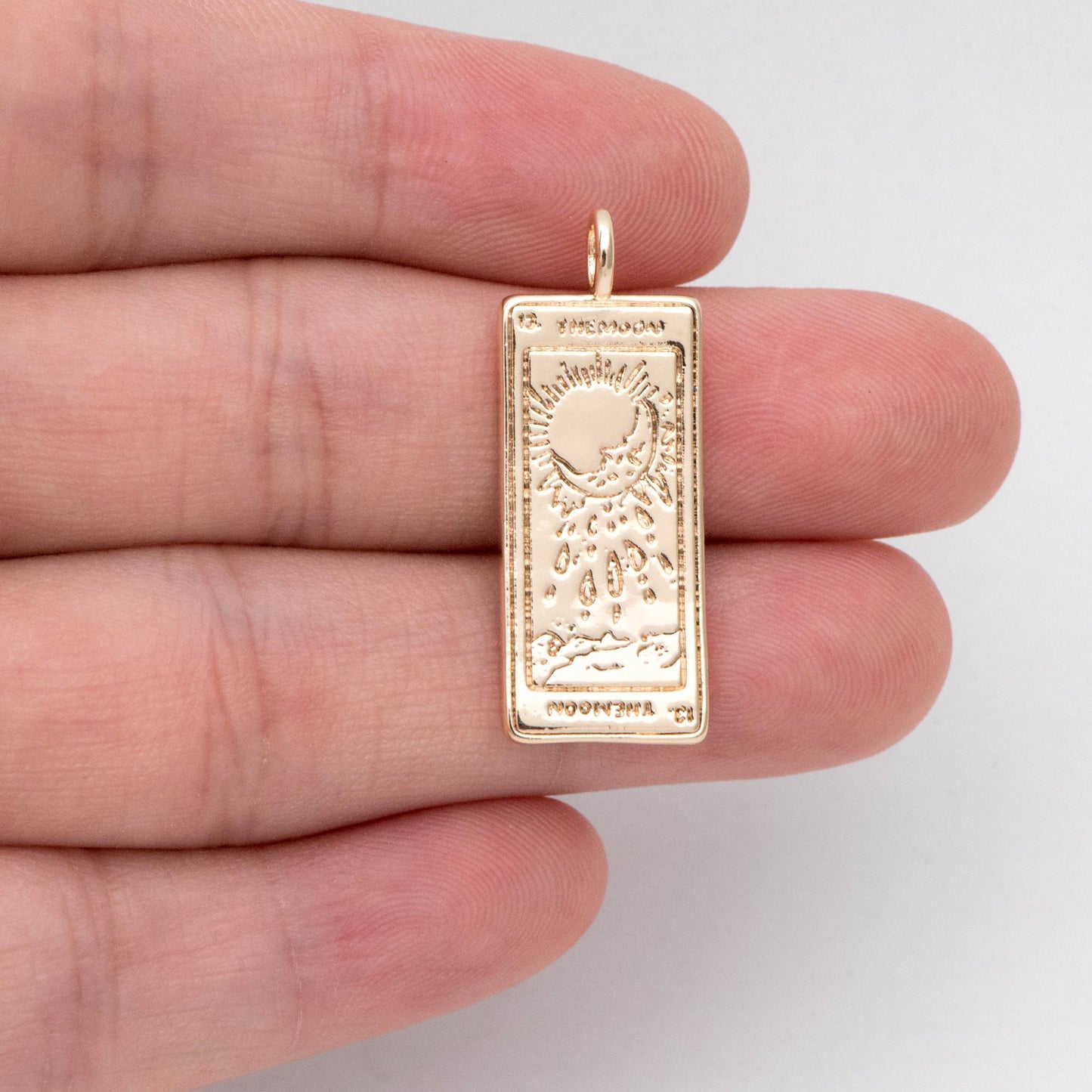 4pcs Gold Tarot Card The Moon Charm 31x12mm, 18K Gold plated Brass Rectangle Pendant(GB-2394-G)