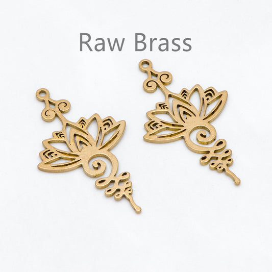 10pcs Raw Brass Flower Charm Pendants 32.5x19mm, Brass Findings Wholesale (RB-259)