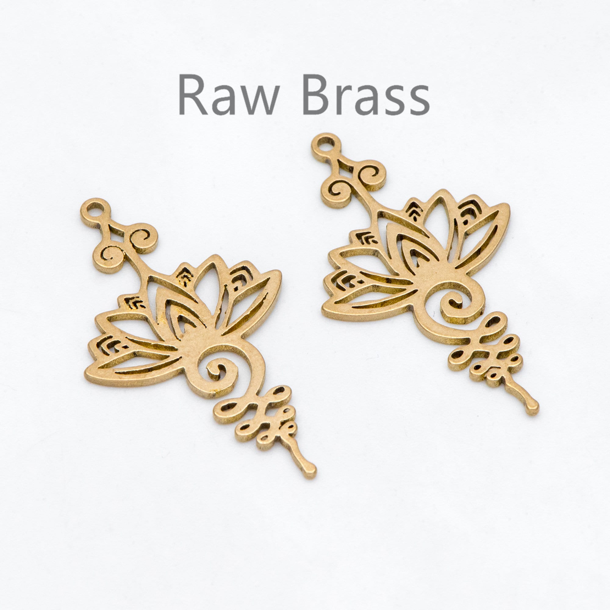 10pcs Raw Brass Flower Charm Pendants 32.5x19mm, Brass Findings Wholesale (RB-259)