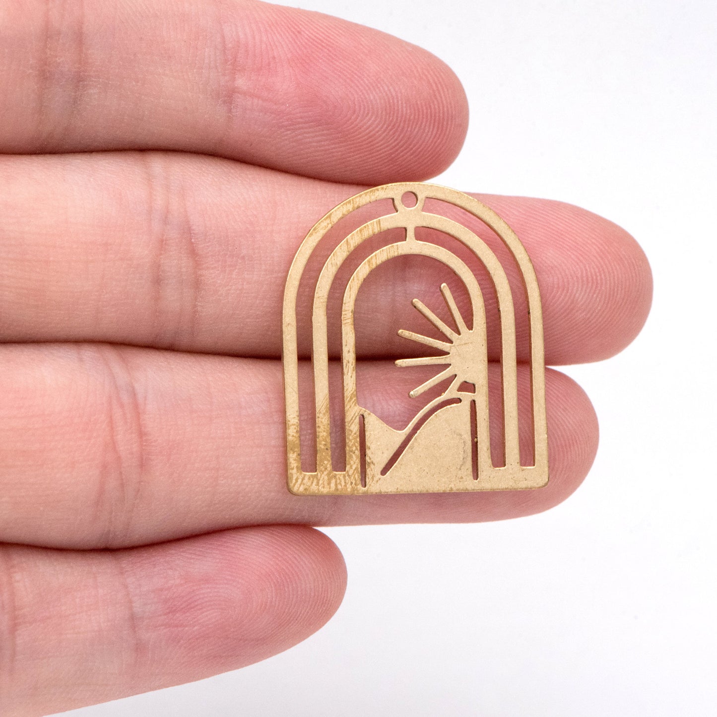 10pcs Raw Brass Sun Mountain Pendant, Domed Sun Earring Charms, Brass Findings Wholesale (RB-289)