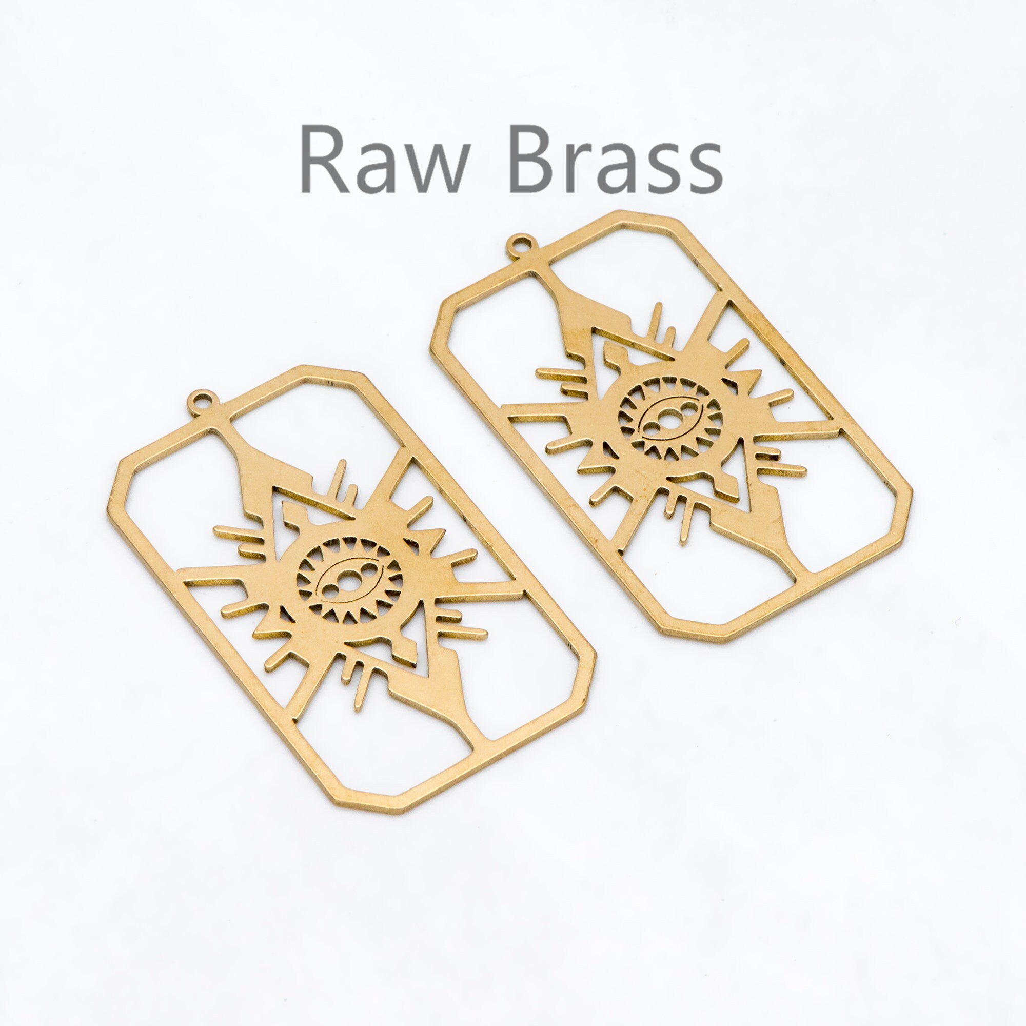 10pcs Raw Brass Evil Eye Rectangle Charm Pendants, Brass Findings Wholesale (RB-294)