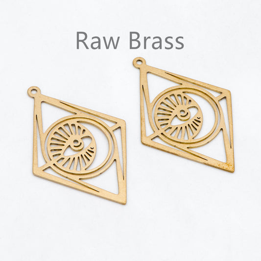 10pcs Raw Brass Rhombus Charm Pendants 42x28mm, Brass Findings Wholesale (RB-296)