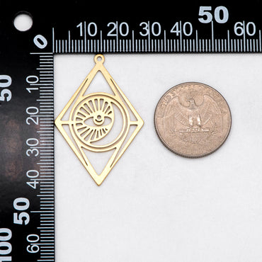 10pcs Raw Brass Rhombus Charm Pendants 42x28mm, Brass Findings Wholesale (RB-296)