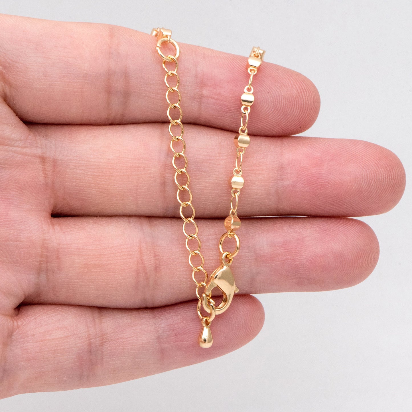 Gold plated Brass Bead Chains, Finished Bracelet/ Anklet/ Necklace with Extender Chain, Ready to Wear (#LK-397)