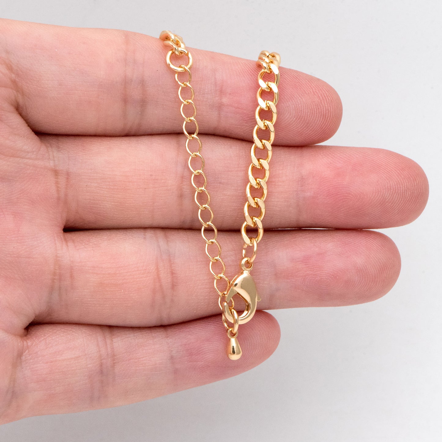 Gold/ Silver Curb Chains, Gold/ Rhodium plated Brass, Finished Bracelet/ Anklet/ Necklace with Extender Chain, Ready to Wear (#LK-429)