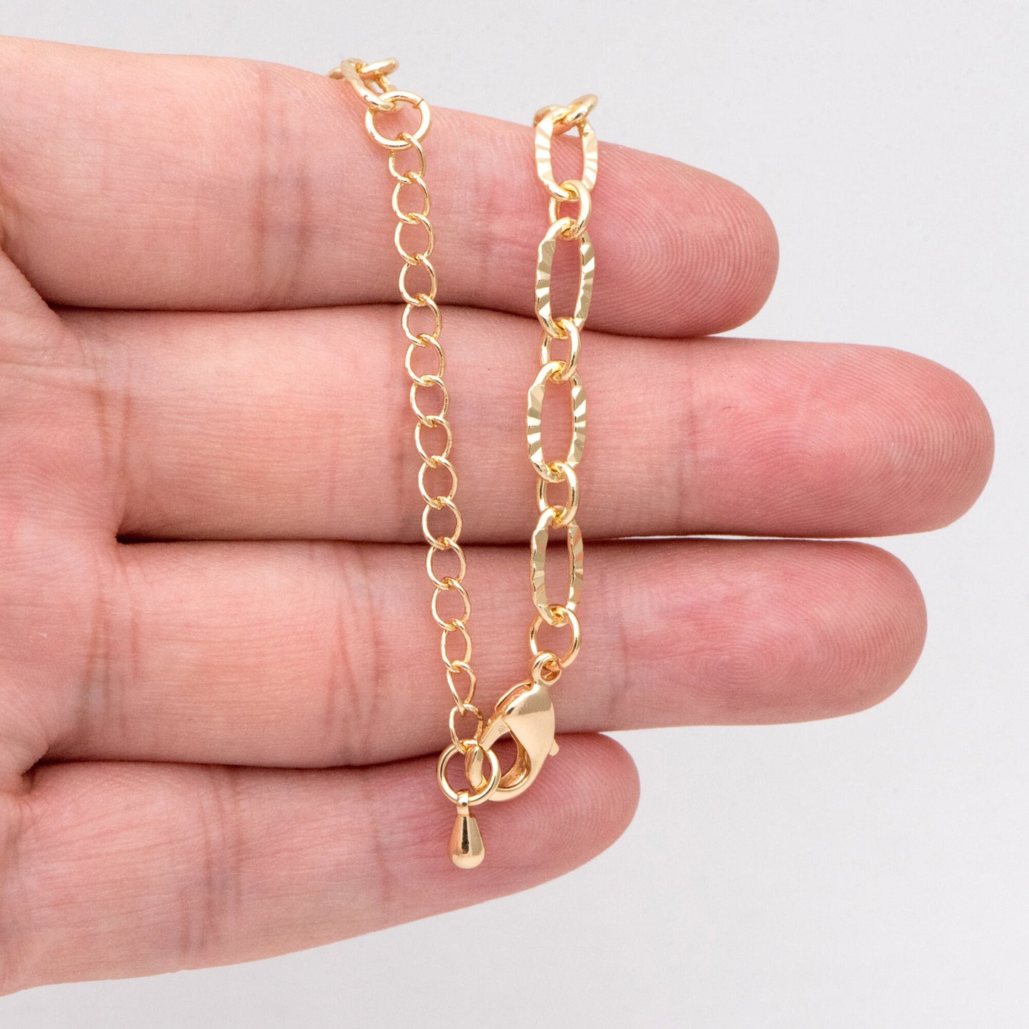 Gold Oval Cable Chains 2.5/ 3.4/ 4.8mm, Finished Bracelet/ Anklet/ Necklace with Extender Chain, Ready to Wear (#LK-289)