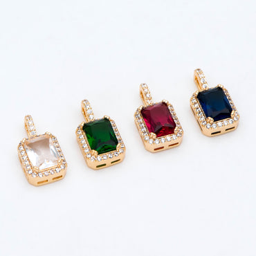 4pcs CZ Pave Gold Rectangle Charm, Glass Paved Pendant, Earring Findings, Jewelry Making, Jewelry Supplies (GB-3007)