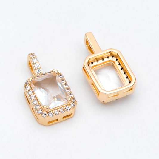 4pcs CZ Pave Gold Rectangle Charm, Glass Paved Pendant, Earring Findings, Jewelry Making, Jewelry Supplies (GB-3007)