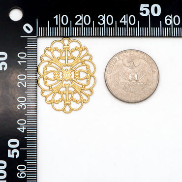 10pcs Raw Brass Filigree Charm Pendants 34x26mm, Brass Findings Wholesale (RB-198)