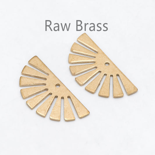 10pcs Raw Brass Half Sun Charm Pendants 12x24mm, Solid Brass Semicircle Pendants (RB-229)